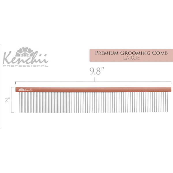Kenchii™ Premium Satin Rose Gold Grooming Comb - Large - 9.8" - Image 2